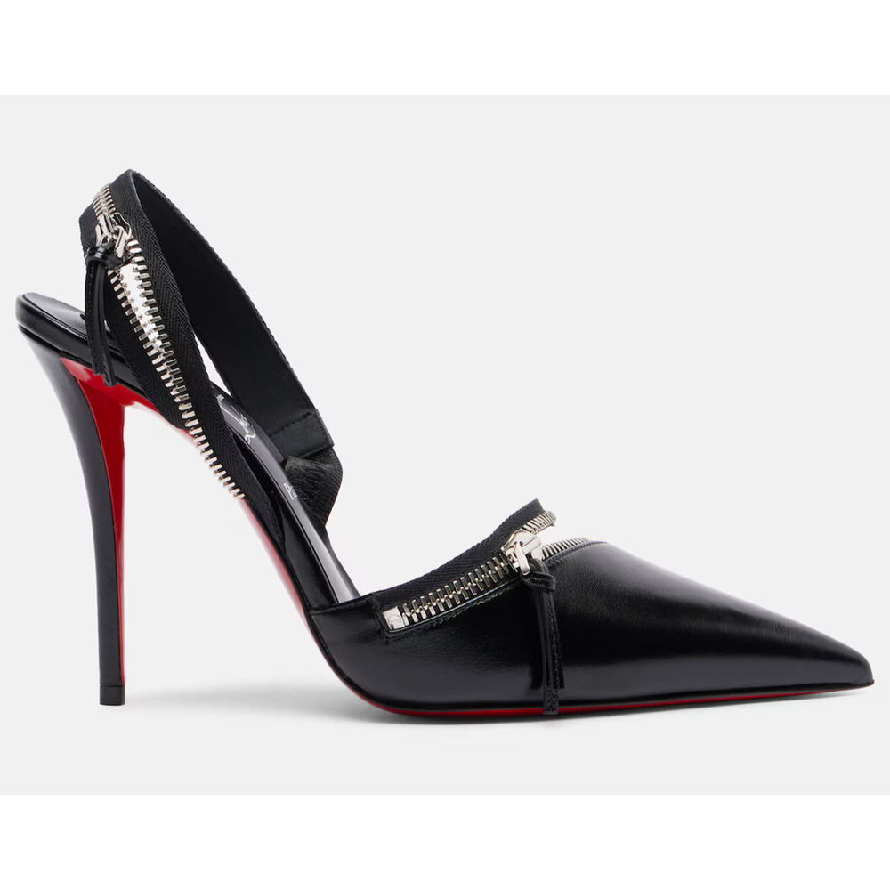 Christian Louboutin Slingyzip 100 Black Leather Zipper Slingback Heel Pump 38 - Picture 3 of 16